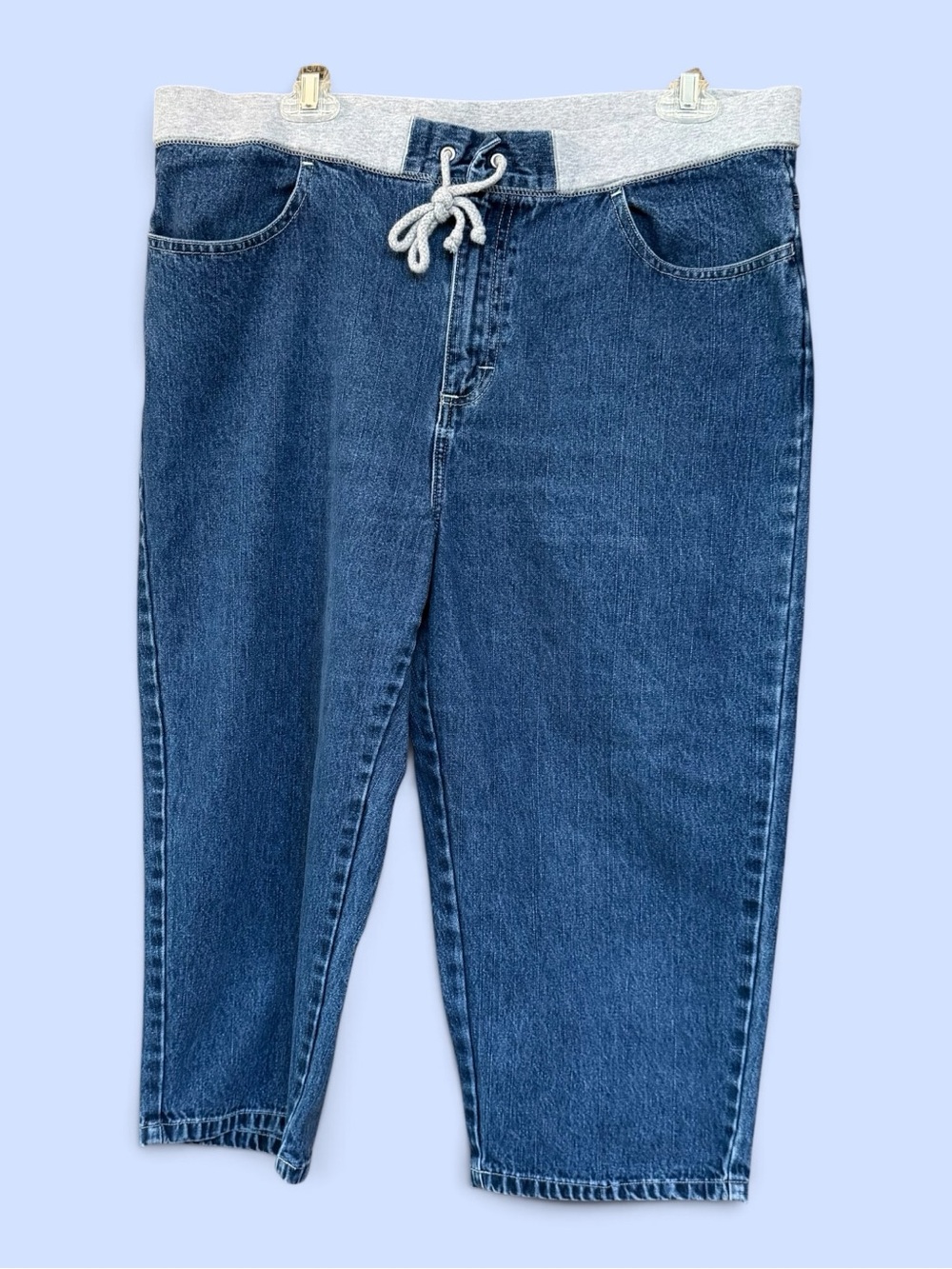 VTG Riders by Lee Women’s Sz 14 Denim Capri Jeans Gray Knit Drawstring Waistband